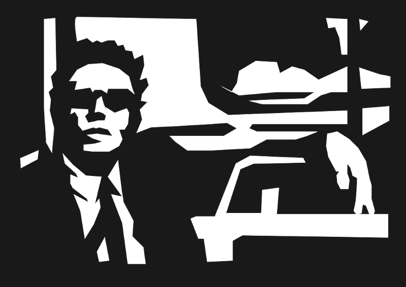 Stencil work: Man in Bus